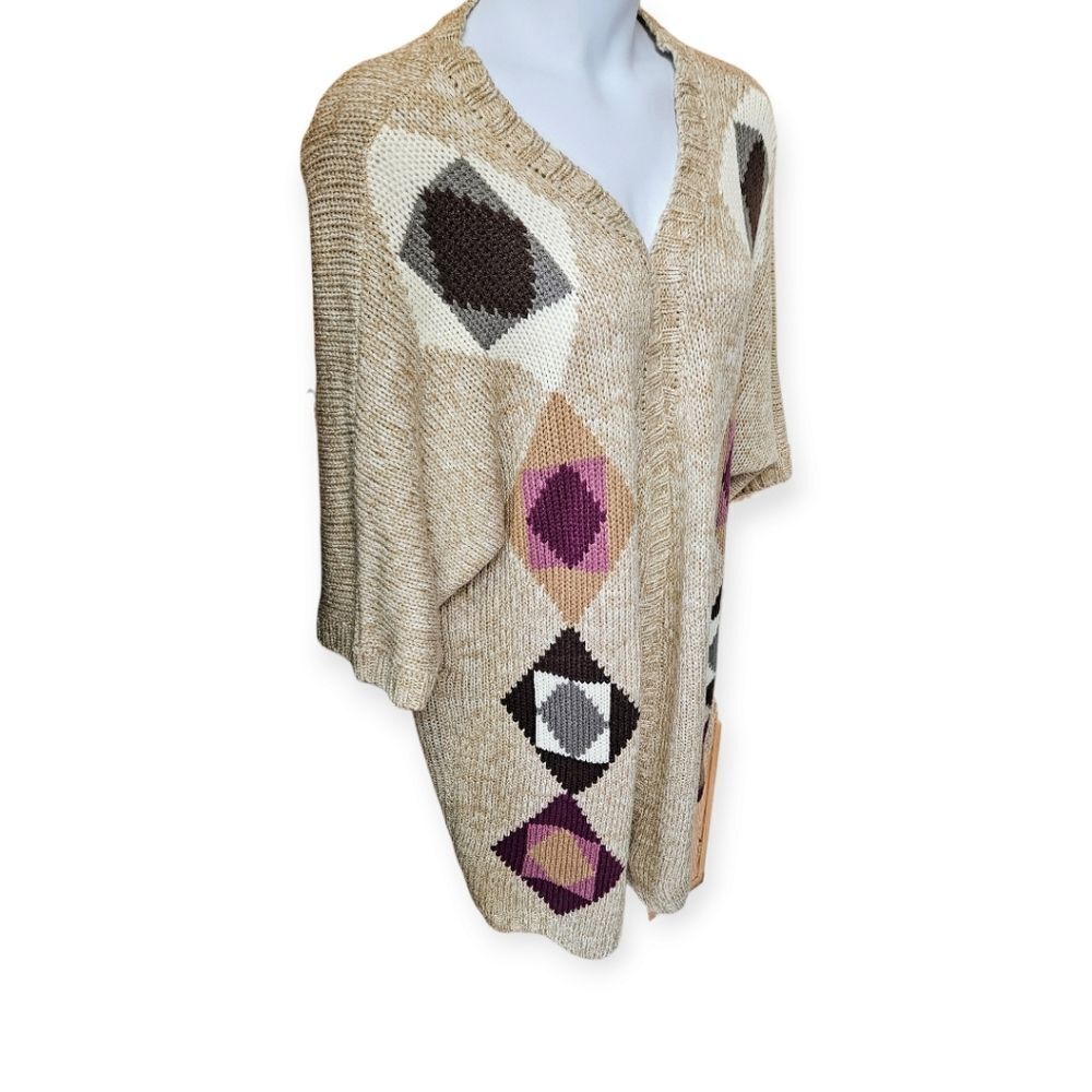 Angel Ribbons Plus Size Multi- Color Diamond shape Open Cardigan NEW 16/18 PLUS - Picture 3 of 12